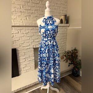 Gorgeous Gorgeous Blue & White Halter Maxi Dress Size Small